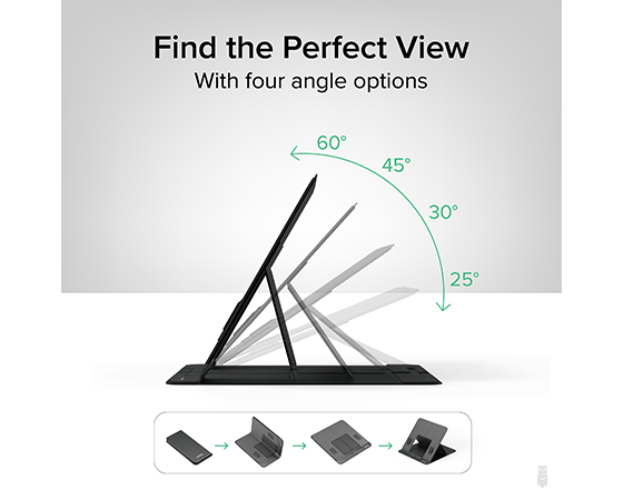 Tablet stand to give the reference point of how we chose to achieve the adjustable tilt.