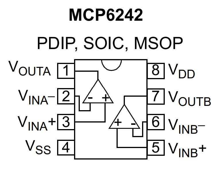 Figure 8: MCP6242 Op-Amp Pinout Diagram