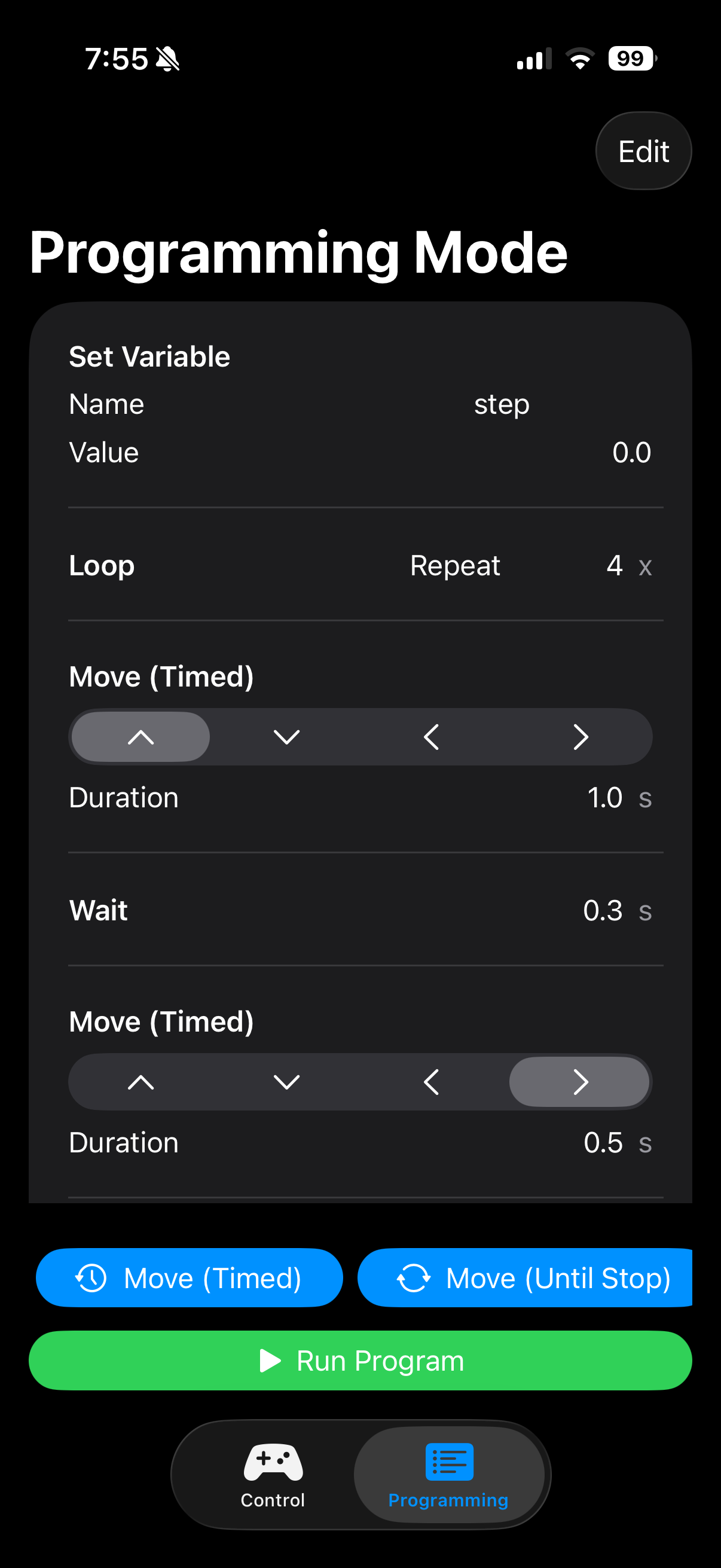Mobile app programming mode interface
