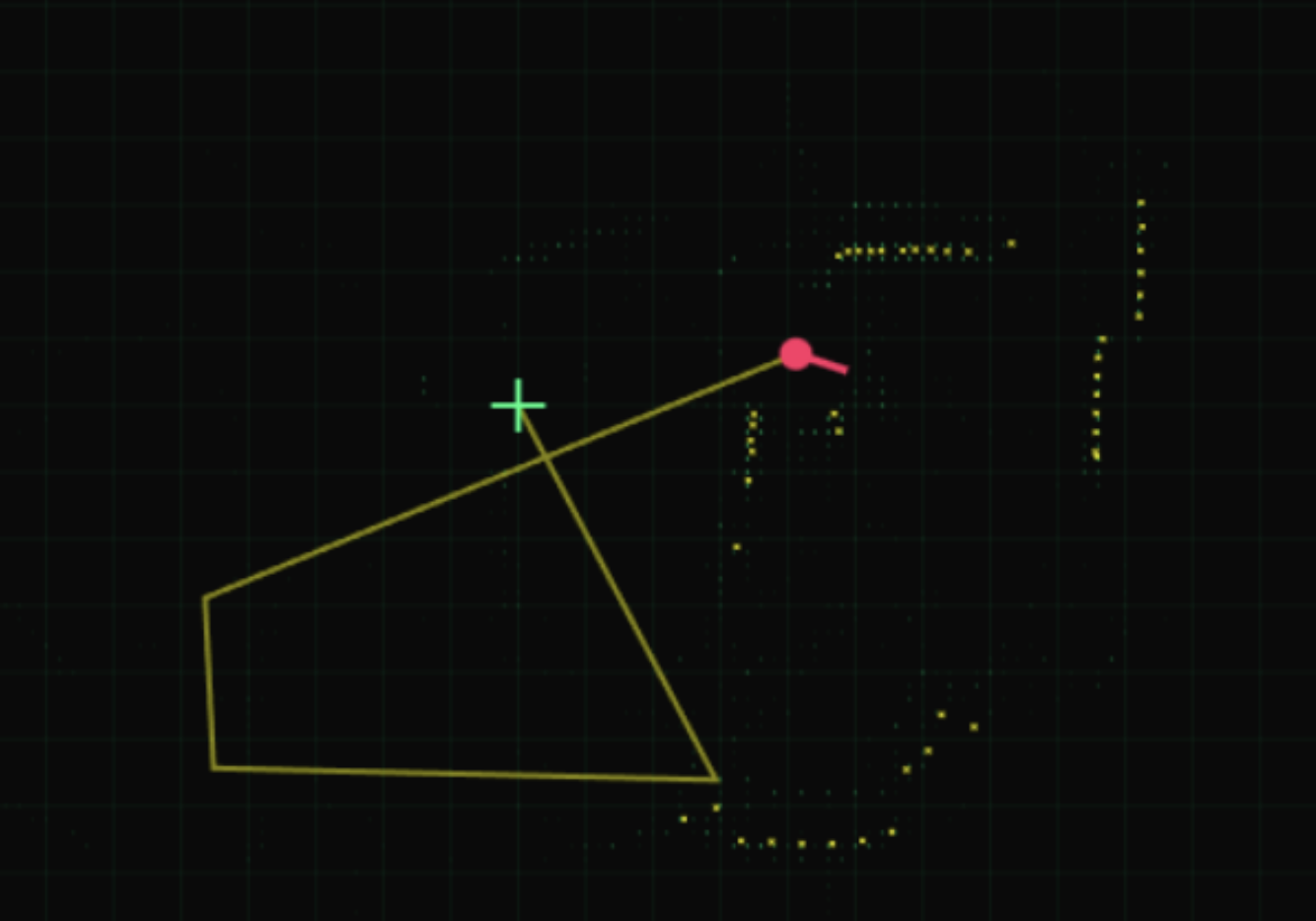 TinySLAM mapping view (trajectory + occupancy points)
