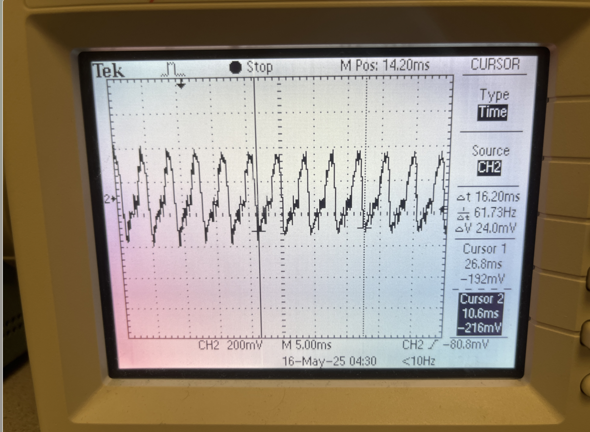 B3 note signal shown here without low pass filtering that would be used later for filtering out the higher order harmonics