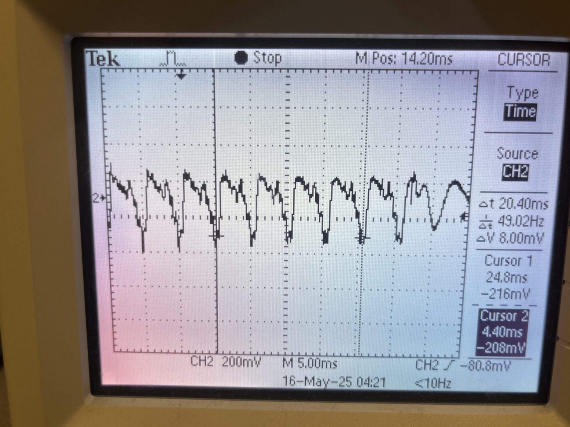 Oscilloscope reading for the not low passed version of the G3 audio sigal for the note